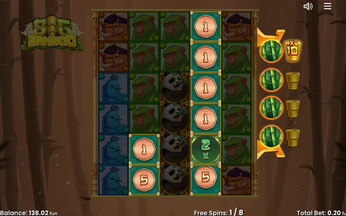 Free Games Feature-vy med mätare för lågsymboler till höger